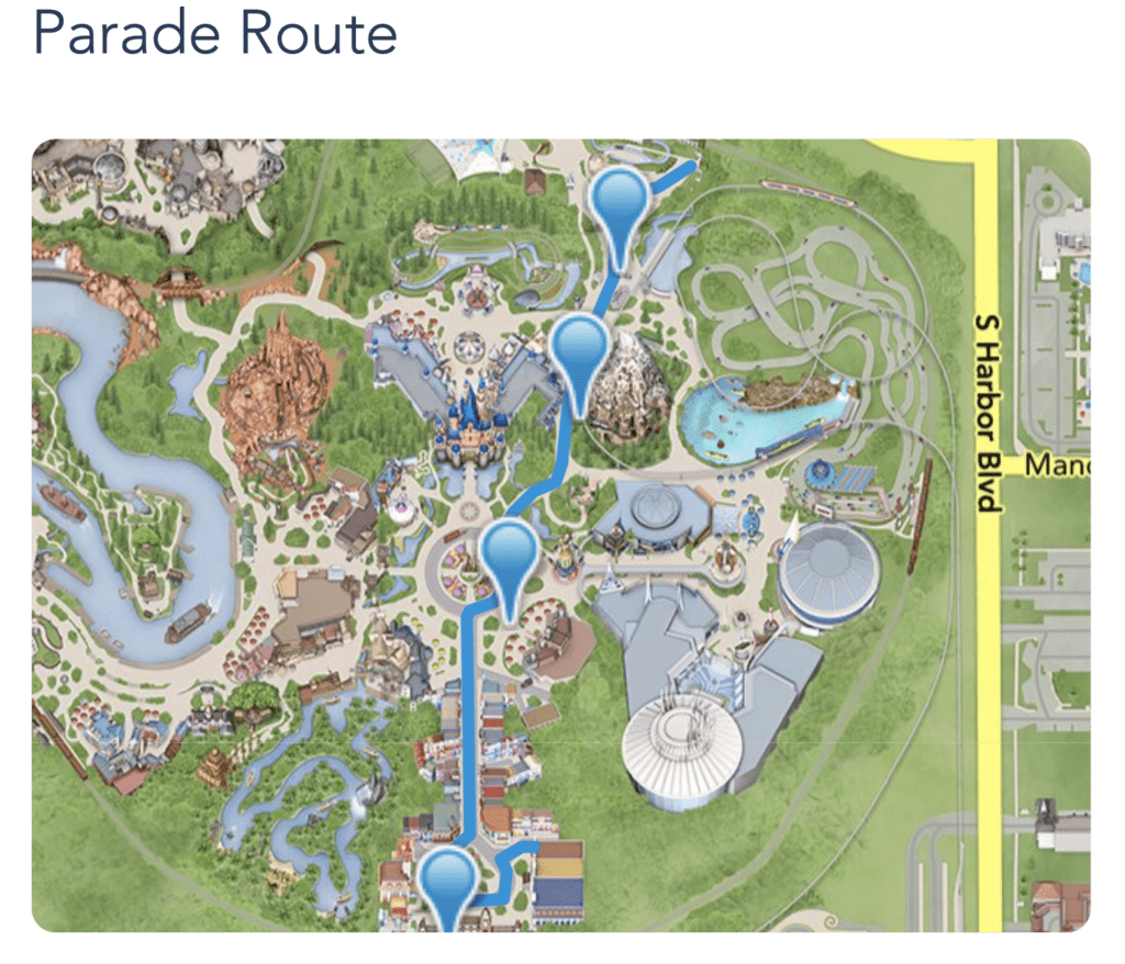 MAGIC HAPPENS PARADE ROUTE AT DISNEYLAND