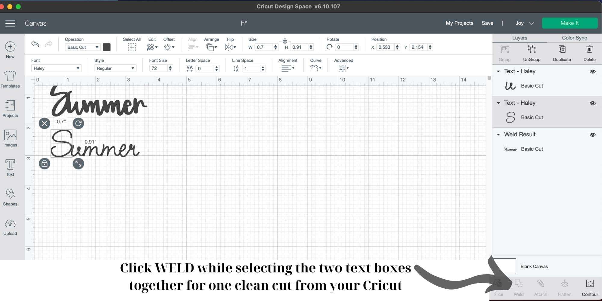 Cricut Design Studio WELD tool