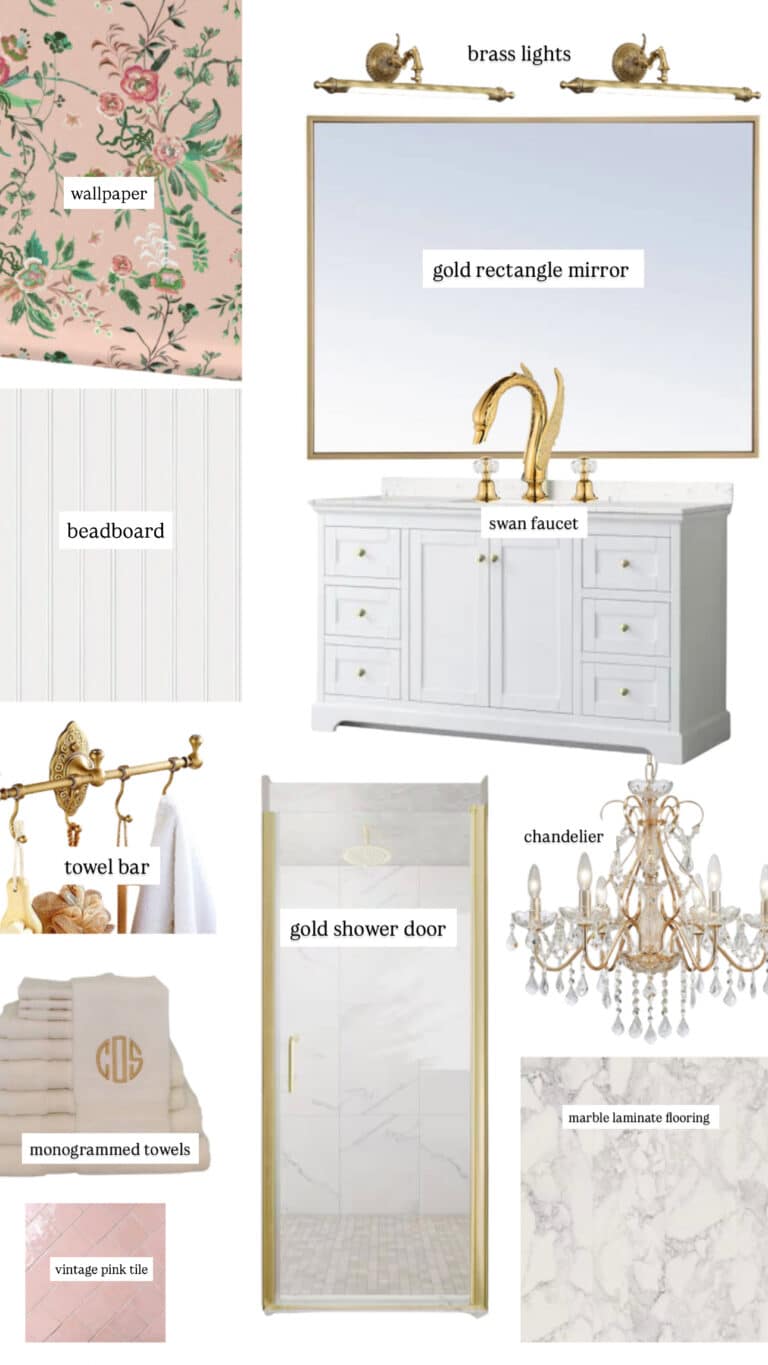 Elegant Pink Bathroom Makeover | Floral Wallpaper, Beadboard & Vintage Parisian Charm